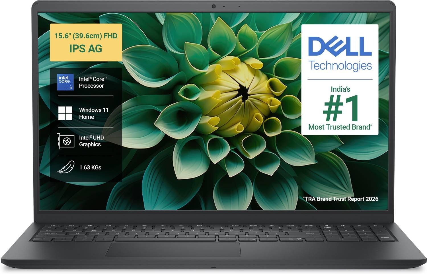 Dell 15 (Previously Inspiron) Laptop, 14th Gen Intel Core i3/Core 3 100U Processor, 16GB DDR4, 512 SSD, Intel UHD Graphics, 15.6″ FHD 120Hz IPS AG 250 nit Display, Win 11 + Office 2024, Black, 1.63Kg