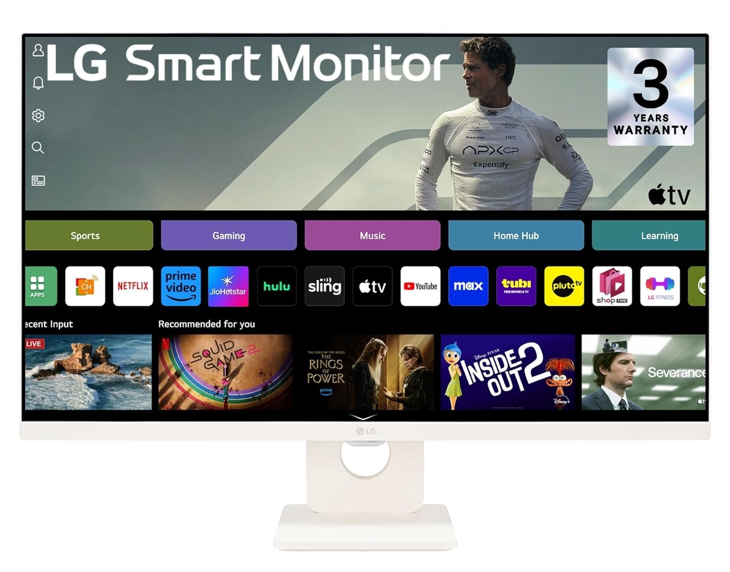 LG Smart Monitor 80cm (32 in) w/webOS Platform for Smart TV Experience, FHD 1920×1080, IPS, HDR10, Bluetooth, Screen Mirroring, Built-in Channels, ThinQ, 5Wx2 Speakers, HDMIx2, USB, 32SR50F, White