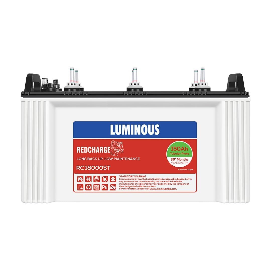 Luminous Red Charge RC 18000ST 150 Ah 12V Short Tubular Inverter Battery for Home, Office & Shops | Leak Resistant & Low Maintenance | Compatible with All Inverter Types | 36 Months Warranty