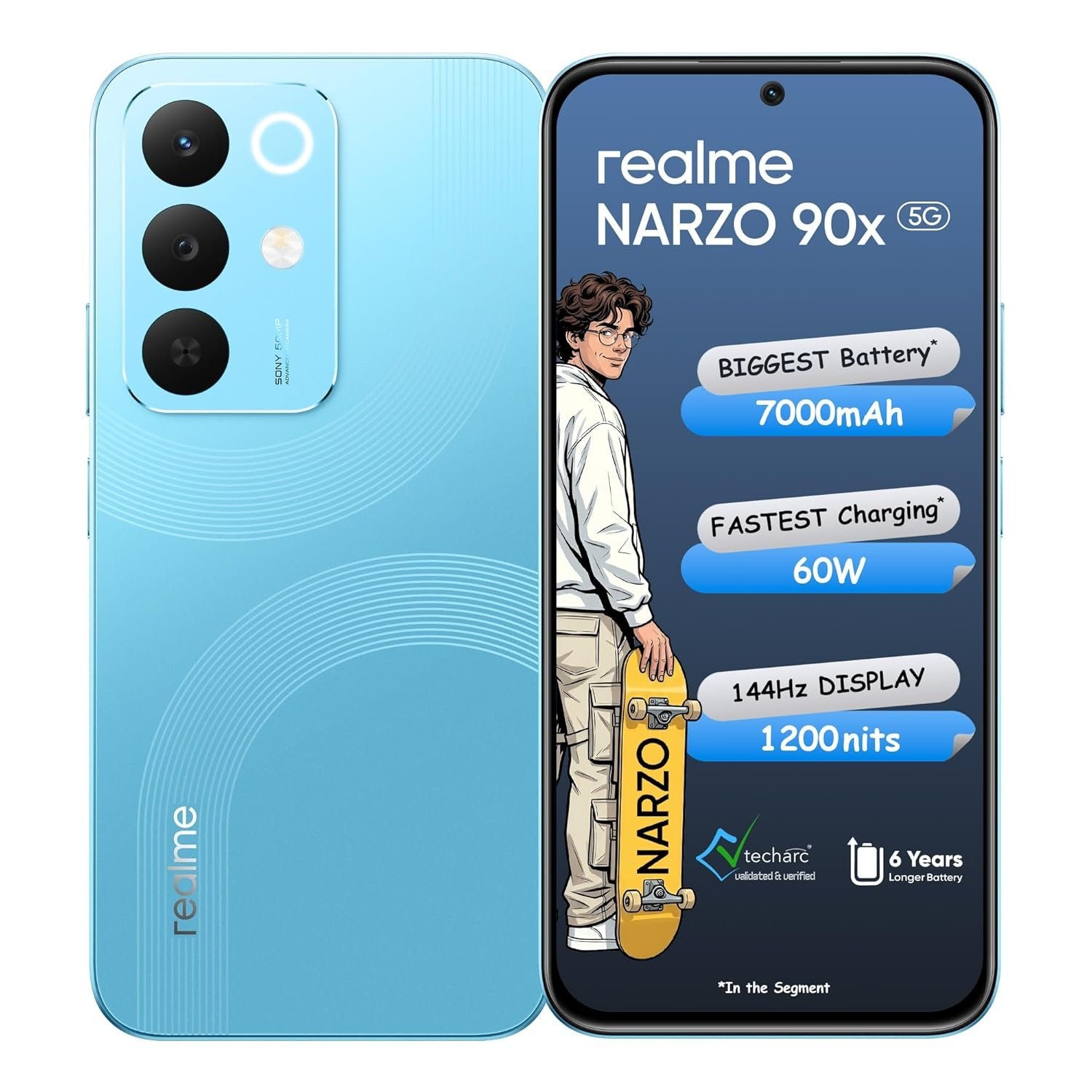realme NARZO 90x 5G (Aqua Blue 2026, 6GB+128GB) | 7000mAh + 60W Biggest Battery & Fastest Charging in the Segment* | 144Hz Bright Display | Sony 50MP AI Rear Camera | 400% Ultra Boom Speaker