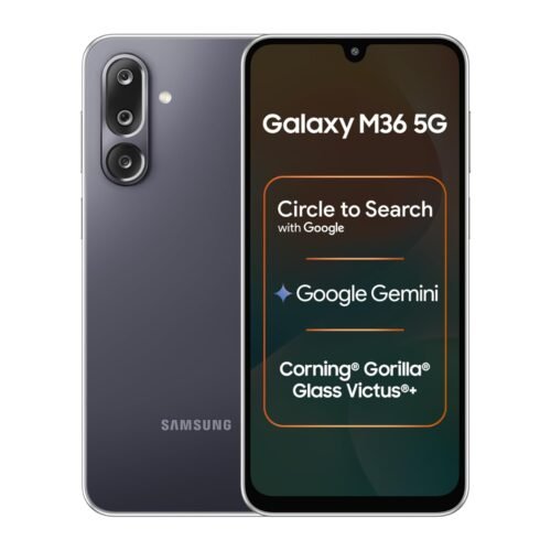 Samsung Galaxy M36 5G Mobile (Velvet Black, 8GB RAM, 128GB Storage) | Google Gemini| Gorilla Glass Victus+ | 7.7mm | AI Enhanced 50MP OIS Triple Camera| Nightography| Lag-free Gaming | Without Charger